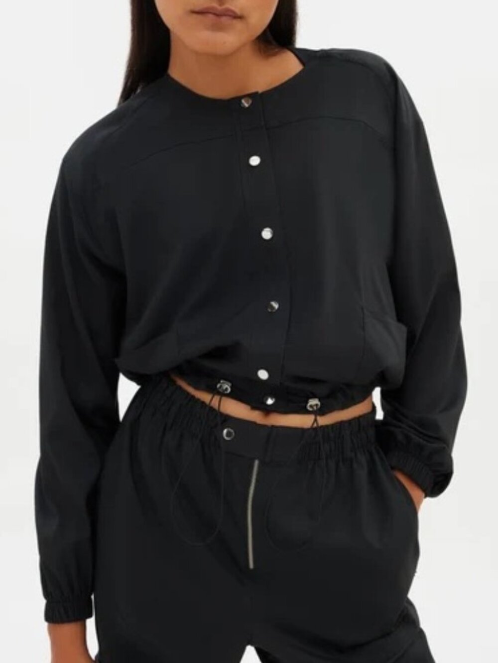 girlfriend collective Black Crop Utility Jacket with Snap Front